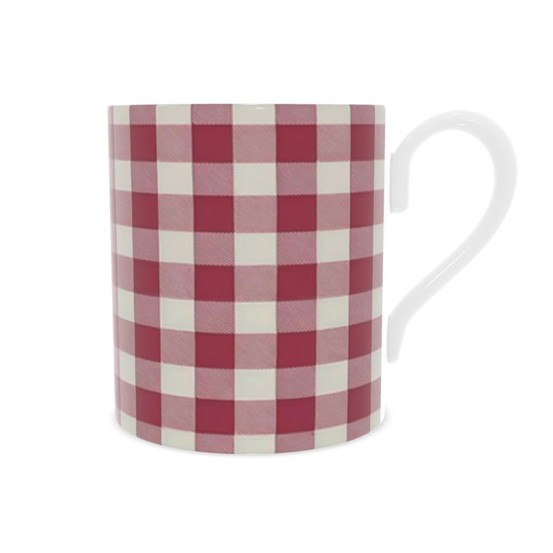Retro Red Gingham Mug - Vintage Bone China Tea Cup