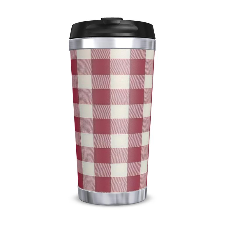 Retro Red Gingham Pattern Travel Mug, Vintage Style