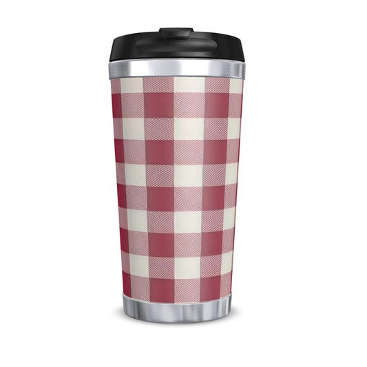 Retro Red Gingham Pattern Travel Mug, Vintage Style