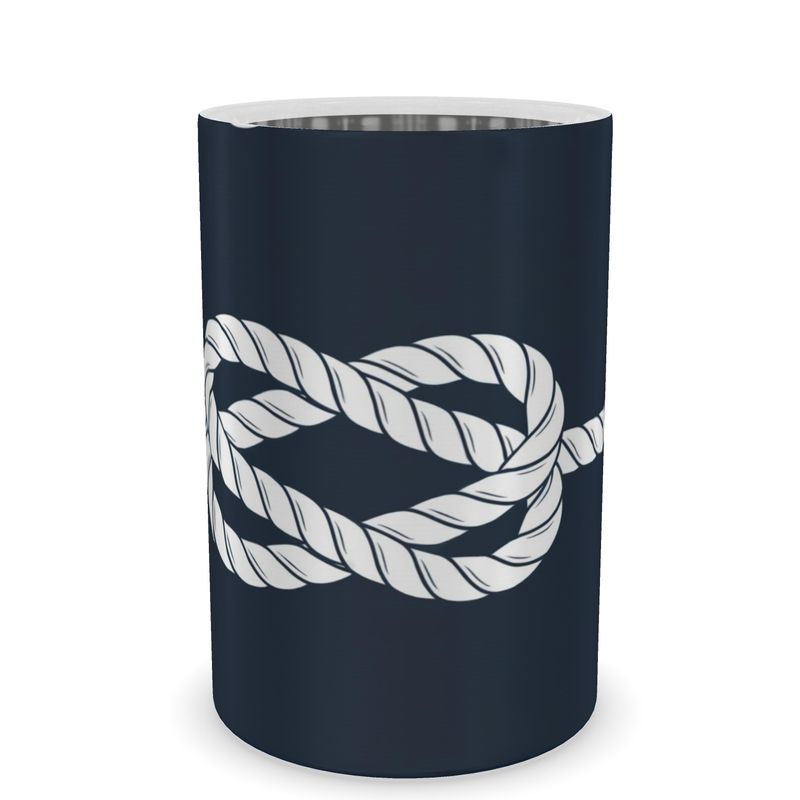 Luxury Navy Wine Cooler with Nautical Rope Detail - Coastal Home Bar Accessory