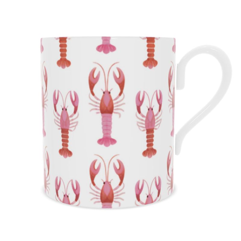 Ocean-Inspired Pink Lobster Mug - Fine Bone China Cup