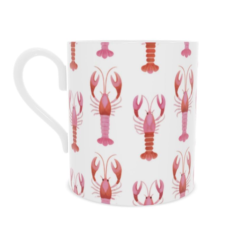 Ocean-Inspired Pink Lobster Mug - Fine Bone China Cup