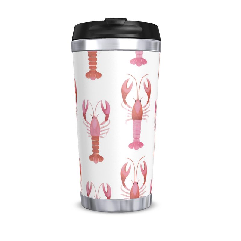 Pink Lobster Coastal Travel Mug - Nautical Drinkware - Ocean Lover Gift