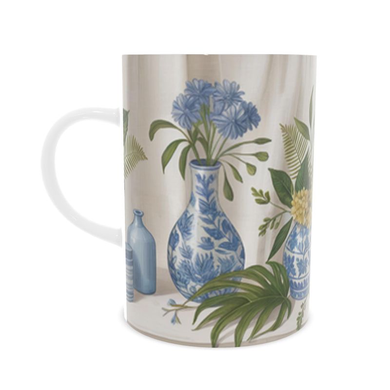 Blue Chinoiserie Fine Bone China Mug - Elegant Floral Design