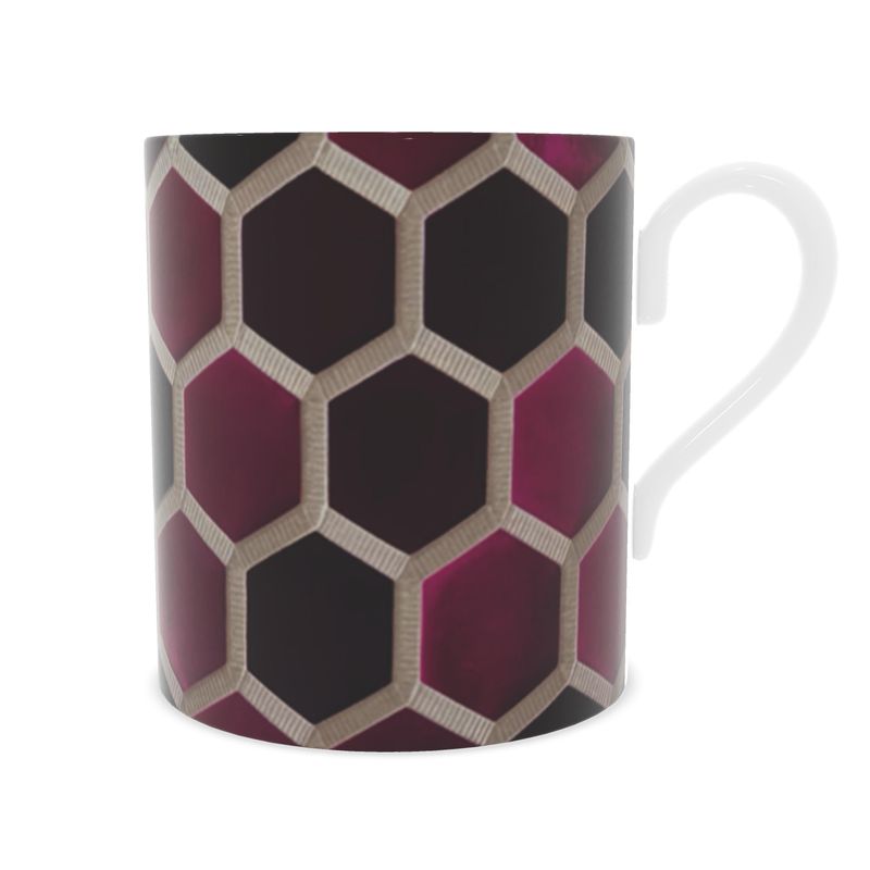 Fine Bone China Mug with Burgundy Velvet Rope Design - Elegant and Luxurious