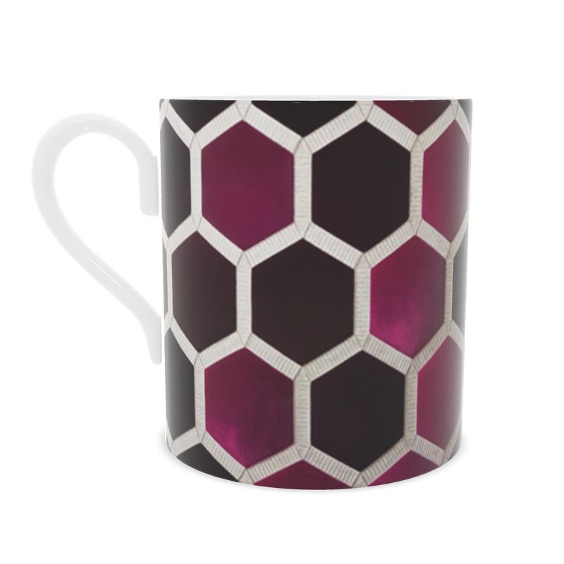 Fine Bone China Mug with Burgundy Velvet Rope Design - Elegant and Luxurious