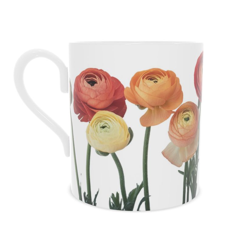 Fine Bone China Delicate Ranunculus Flower Mug