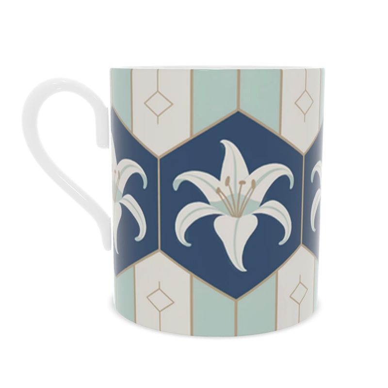 Elegant Blue Floral Tea Mug - Designer Fine Bone China