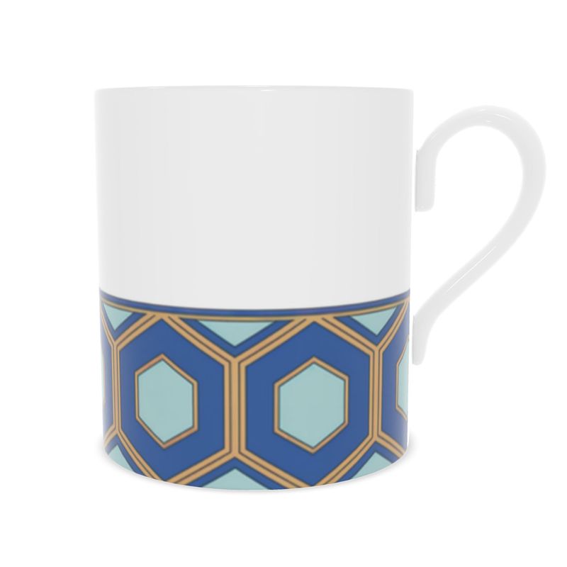 Elegant Blue and Gold Fine Bone China Mug - Unique Design