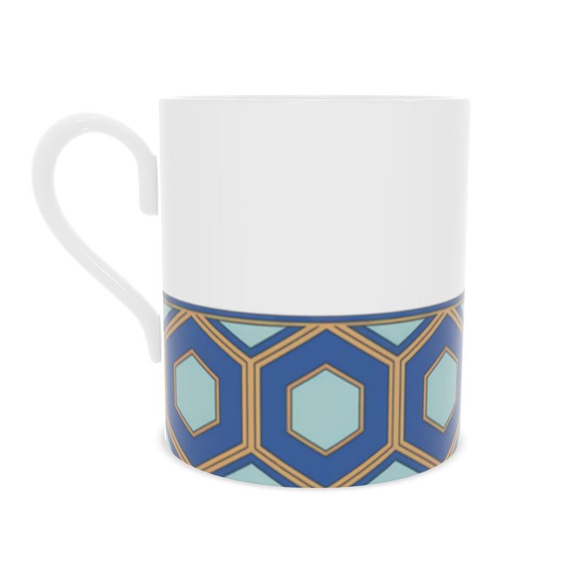 Elegant Blue and Gold Fine Bone China Mug - Unique Design