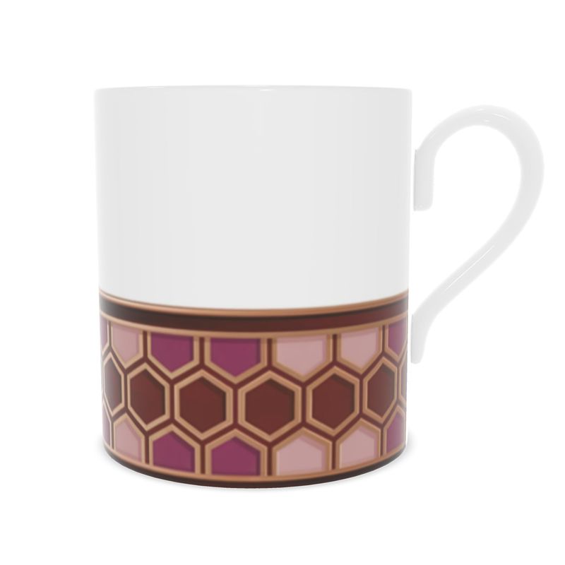 Luxurious Burgundy and Gold Abstract Mug, Fine Bone China Gift