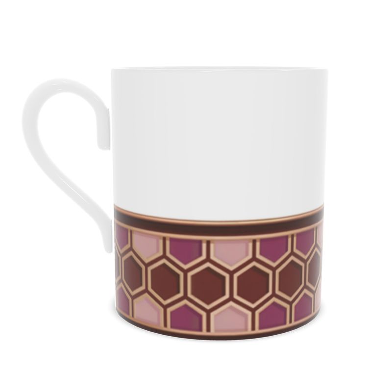 Luxurious Burgundy and Gold Abstract Mug, Fine Bone China Gift