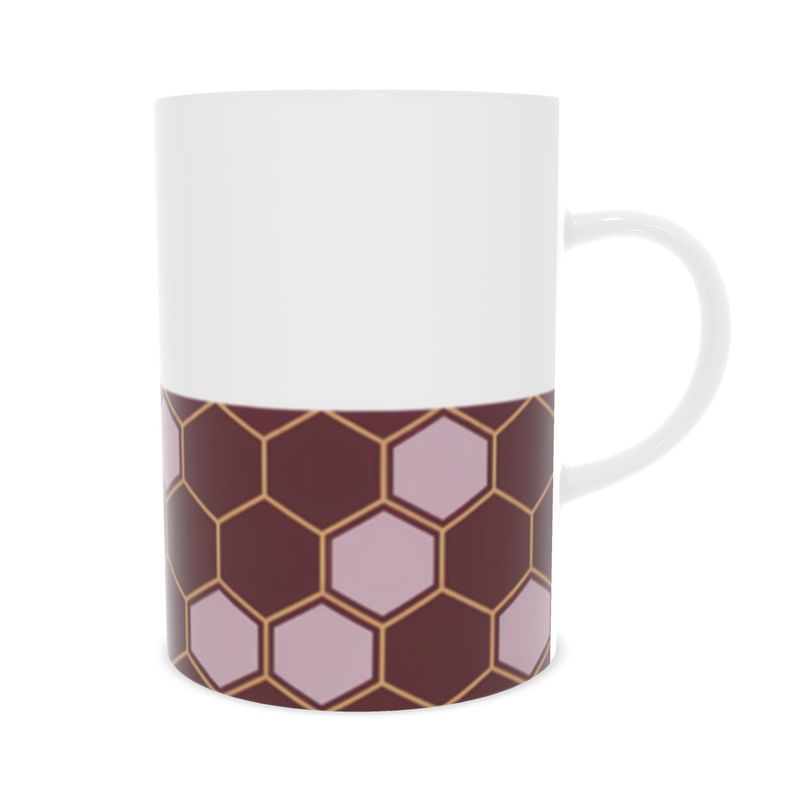 Burgandy and Gold Abstract Fine Bone China Mug - Elegant Luxury Drinkware