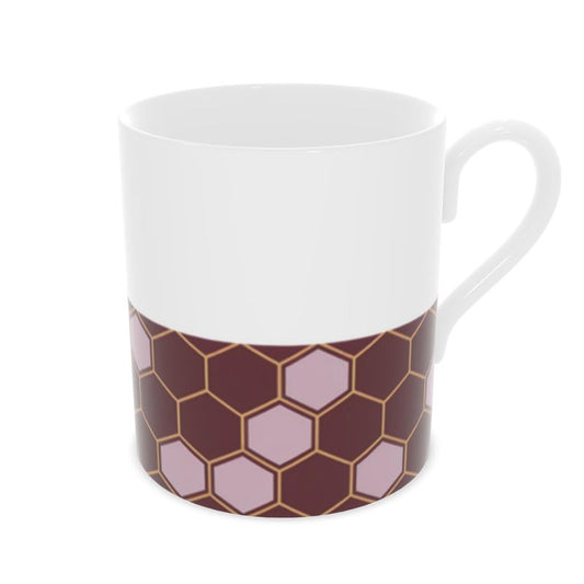 Burgandy and Gold Abstract Fine Bone China Mug - Elegant Luxury Drinkware