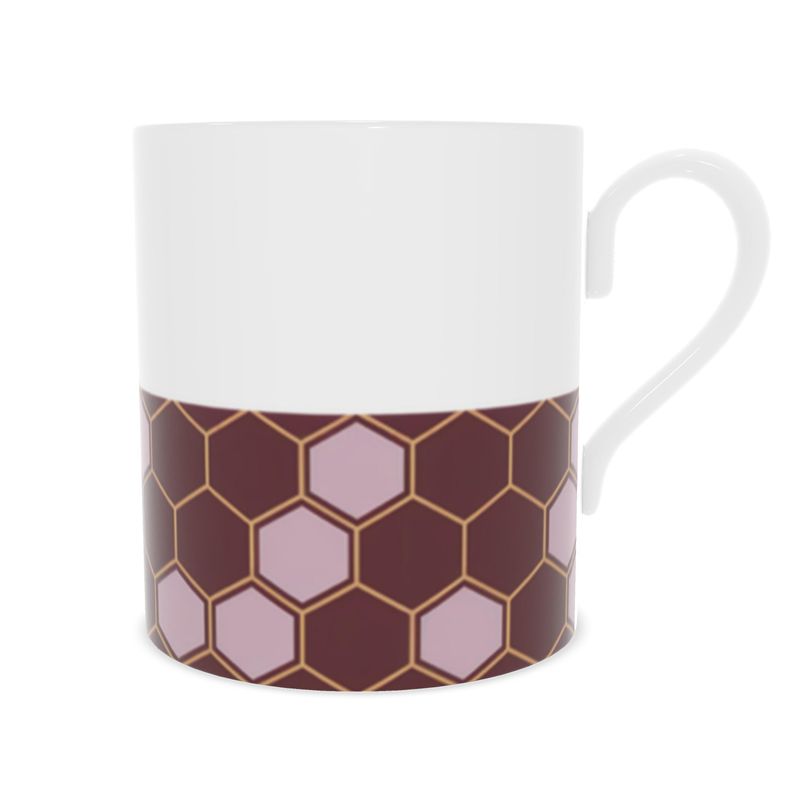 Burgandy and Gold Abstract Fine Bone China Mug - Elegant Luxury Drinkware