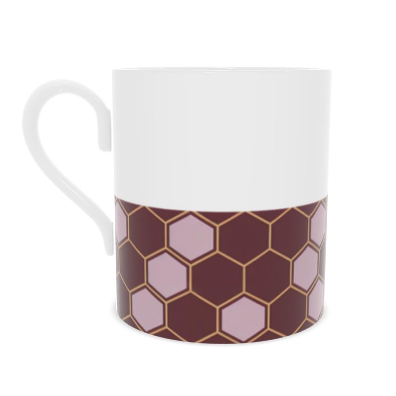 Burgandy and Gold Abstract Fine Bone China Mug - Elegant Luxury Drinkware