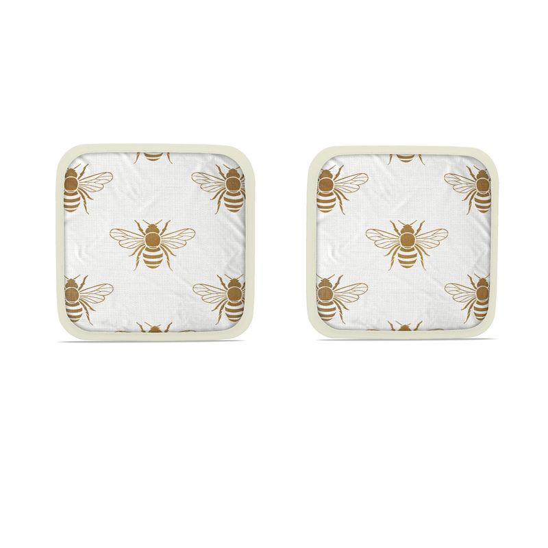 Gold Bee Design Pot Grab Pair - Luxe Oven Mitt Set