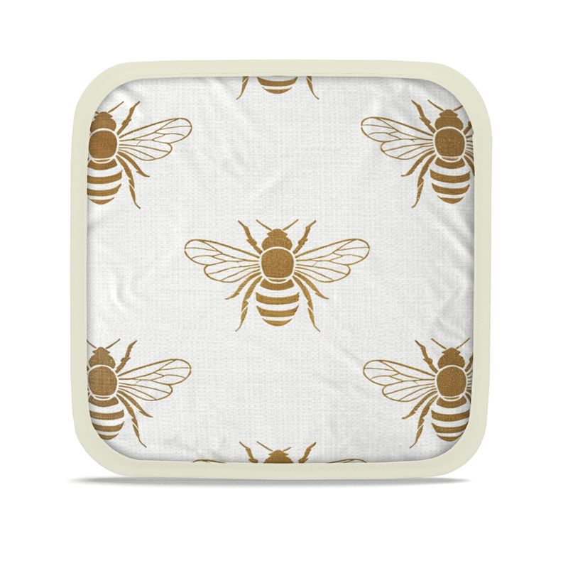 Gold Bee Design Pot Grab Pair - Luxe Oven Mitt Set