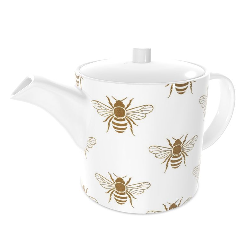 Elegant Gold Bee Tea Pot - Luxury Fine Bone China Decor