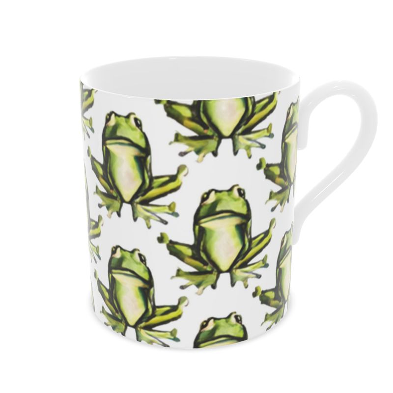 Colorful Playful Frogs Handmade Mug - Fine Bone China Cup for Garden Lovers