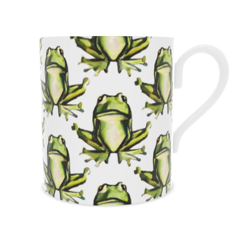 Colorful Playful Frogs Handmade Mug - Fine Bone China Cup for Garden Lovers