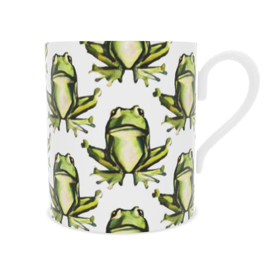 Colorful Playful Frogs Handmade Mug - Fine Bone China Cup for Garden Lovers