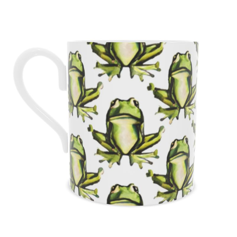 Colorful Playful Frogs Handmade Mug - Fine Bone China Cup for Garden Lovers