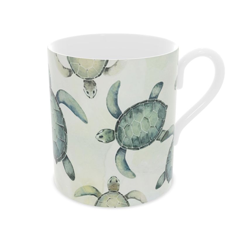 Ocean Lover Gift: Fine Bone China Mug with Sea Turtles Design