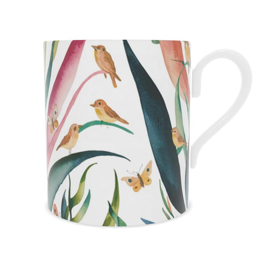 Bird Lover's Fine Bone China Mug - Hand-Decorated Tea Cup for Garden Enthusiasts