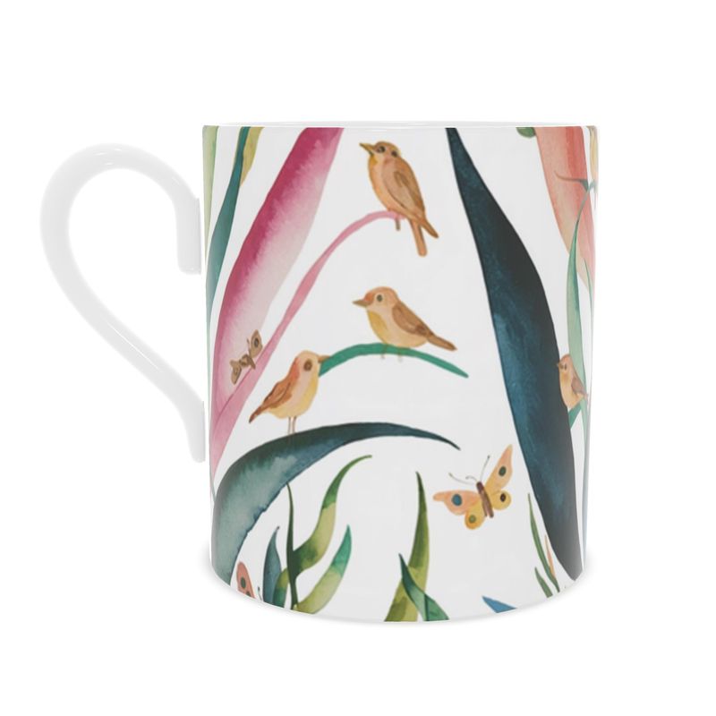Bird Lover's Fine Bone China Mug - Hand-Decorated Tea Cup for Garden Enthusiasts