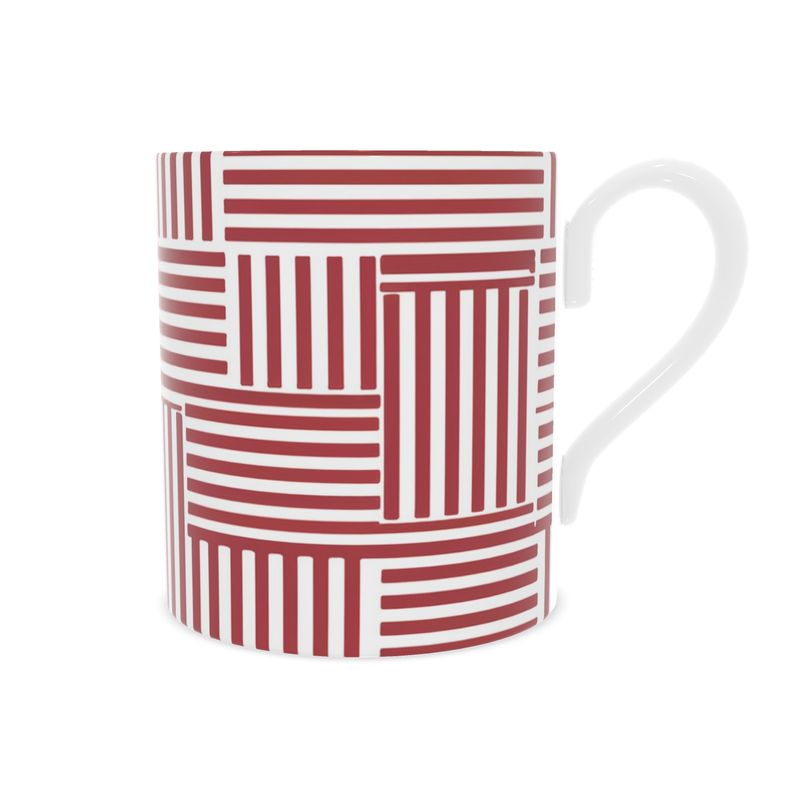 Elegant Striped Bone China Mug in Red and White