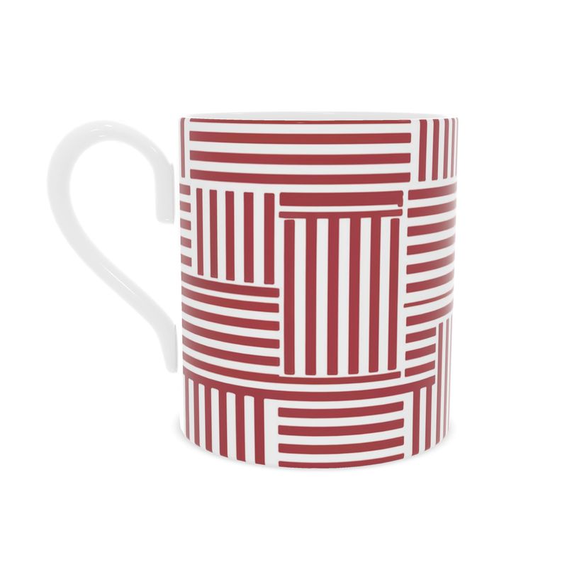 Elegant Striped Bone China Mug in Red and White