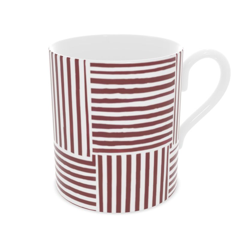 Striped Fine Bone China Mug | Elegant Red & White Luxury Design