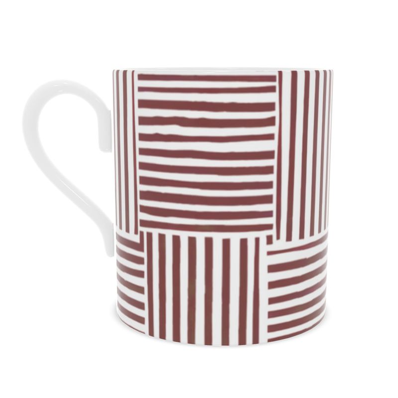 Striped Fine Bone China Mug | Elegant Red & White Luxury Design