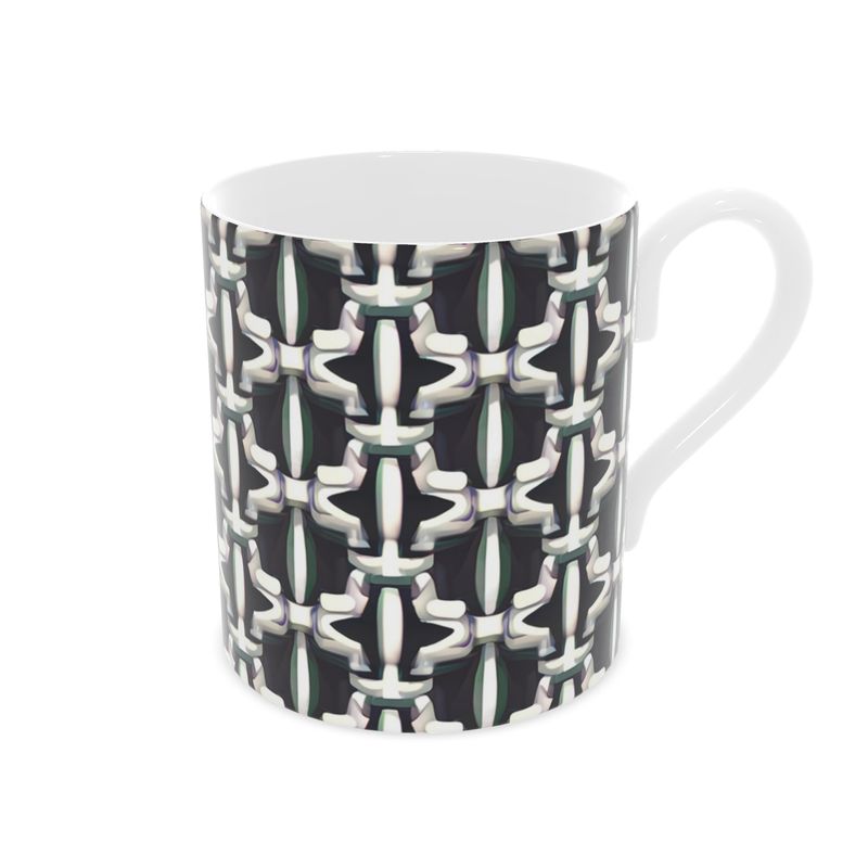 Elegant Black and Silver Fine Bone China Mug - Luxury Designer Collection