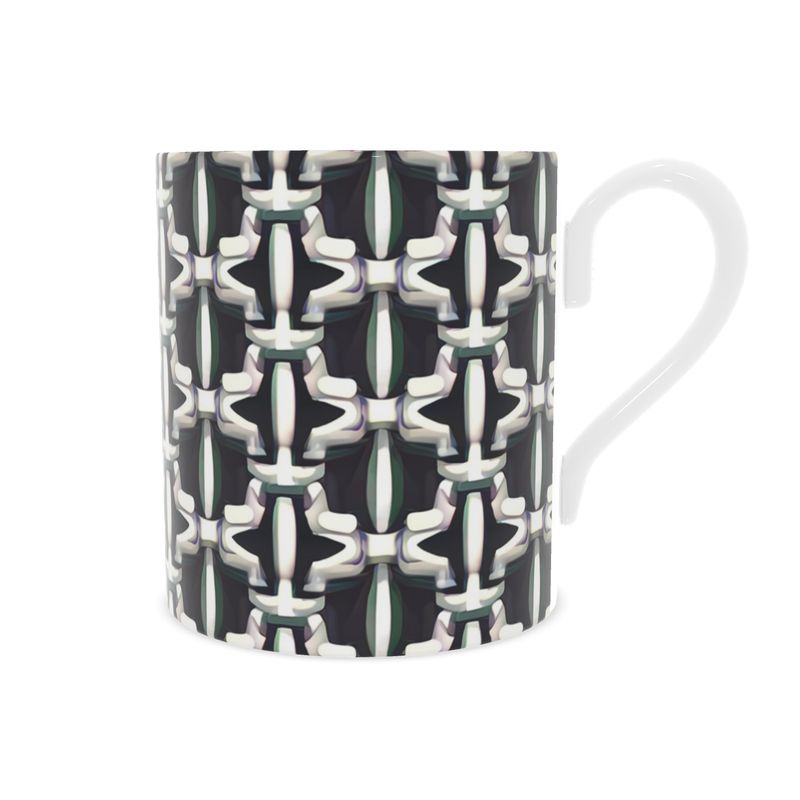 Elegant Black and Silver Fine Bone China Mug - Luxury Designer Collection