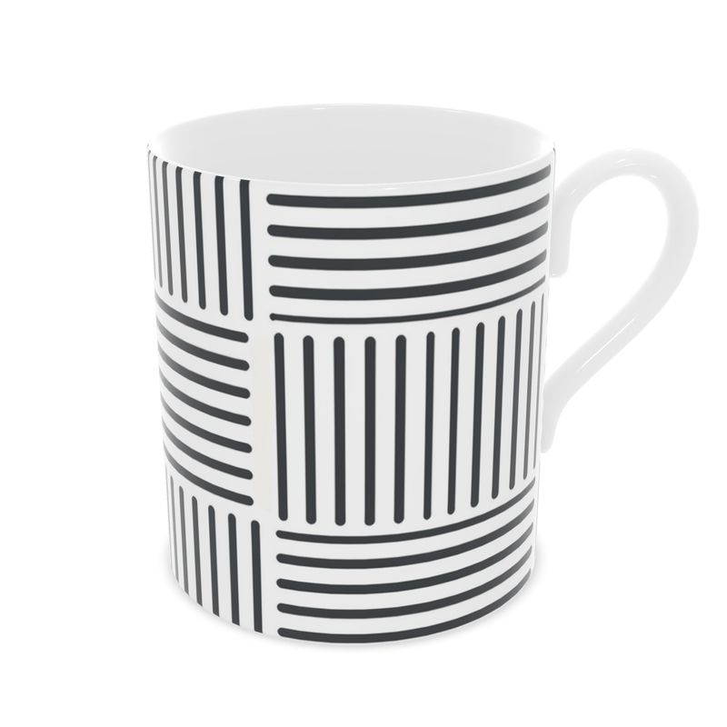 Modern Striped Bone China Coffee Cup - Stylish Black & White Design