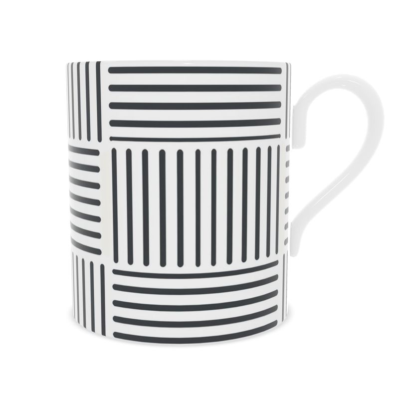Modern Striped Bone China Coffee Cup - Stylish Black & White Design