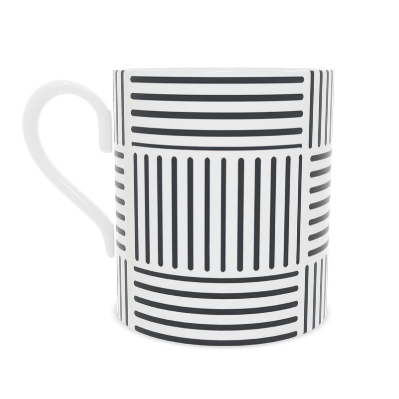 Modern Striped Bone China Coffee Cup - Stylish Black & White Design