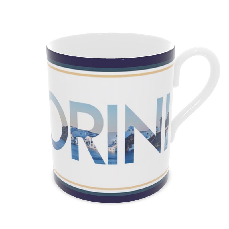 Santorini Fine Bone China Mug - Luxury Greek Destination Souvenir