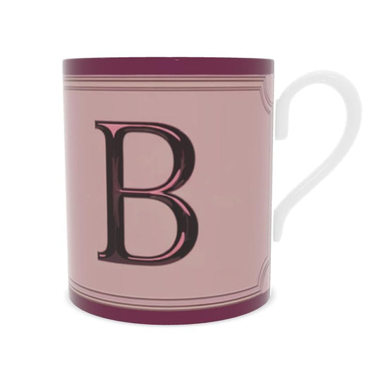 Pink Fine Bone China Mug with Alphabet B Design