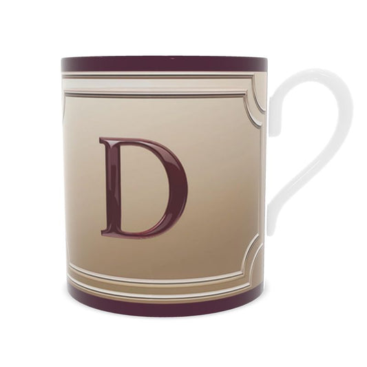 Elegant Alphabet 'D' Red & Gold Tea Cup - Fine Bone China Gift