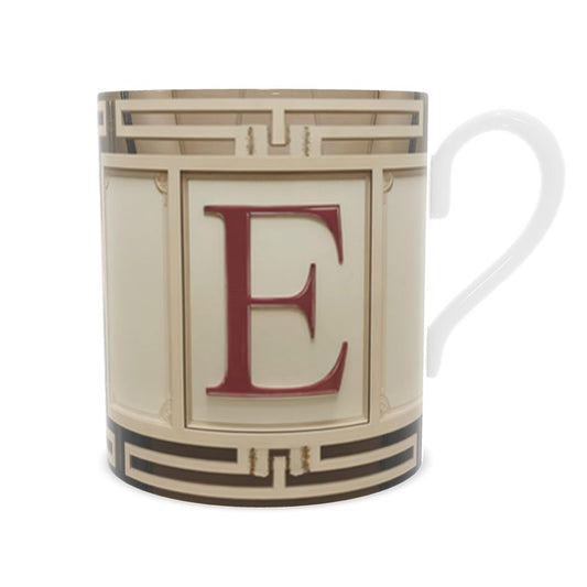 Elegant Red and Gold 'E' Alphabet Mug - Fine Bone China Coffee Cup