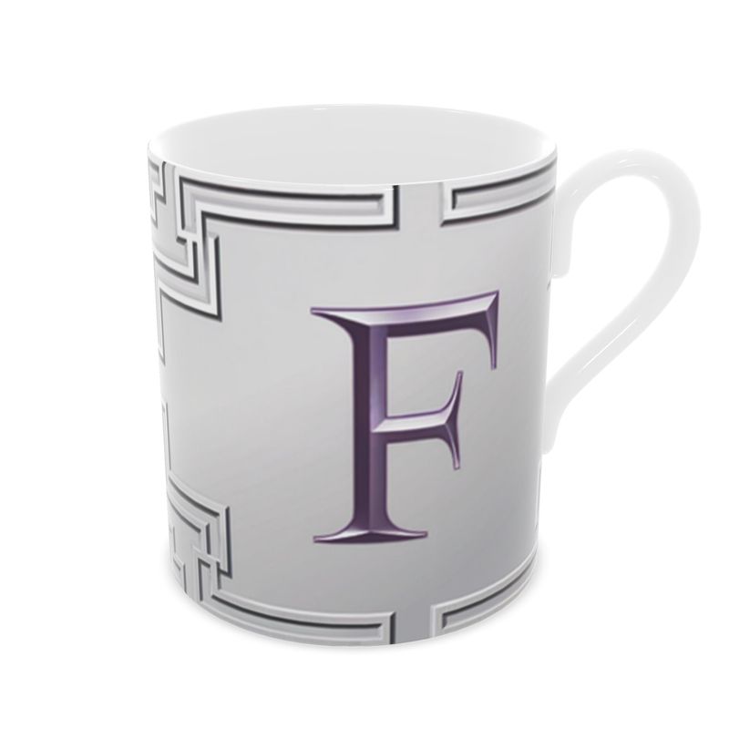 Purple and Silver Fine Bone China Mug - Letter F Monogram, Personalised Gift