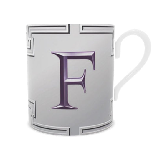Purple and Silver Fine Bone China Mug - Letter F Monogram, Personalised Gift
