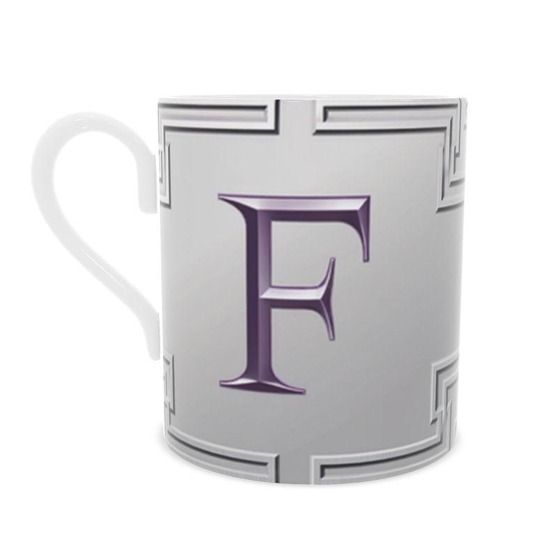 Purple and Silver Fine Bone China Mug - Letter F Monogram, Personalised Gift
