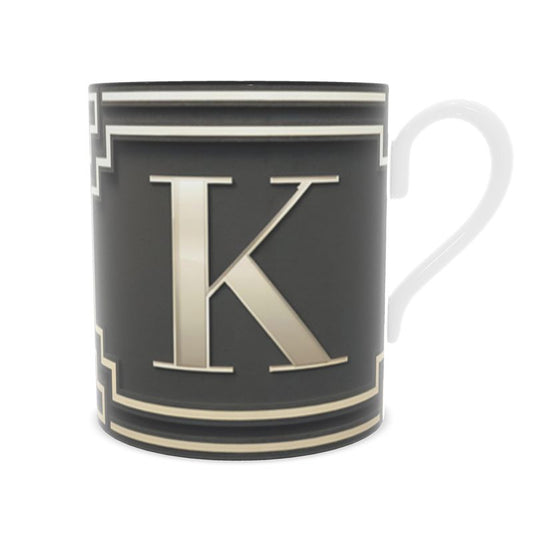 Monogram Alphabet 'K' Mug - Elegant Fine Bone China Drinkware