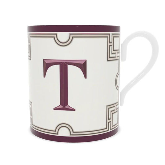 Personalised 'T' Monogram Bone China Mug - Handcrafted Ceramics