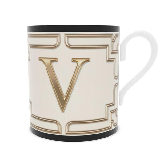 Classic Monogram 'V' Mug - Delicate Fine Bone China Coffee Cup