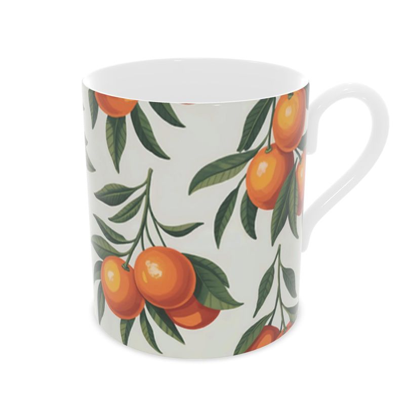 Elegant Citrus Fruit Mug - Mediterranean Oranges Fine Bone China Cup